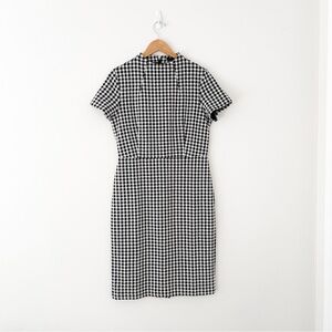 Ann Taylor Black and White Midi Dress with Short Flutter Sleeves and Mock Neck